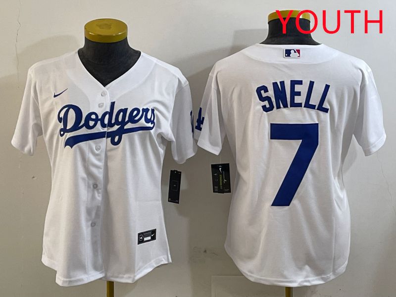 Youth Los Angeles Dodgers #7 Snell White Game 2025 Nike MLB Jersey style 1->youth mlb jersey->Youth Jersey